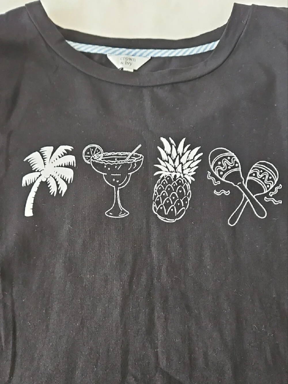 crown & ivy Black Swim Coverup with White Tropical Icons